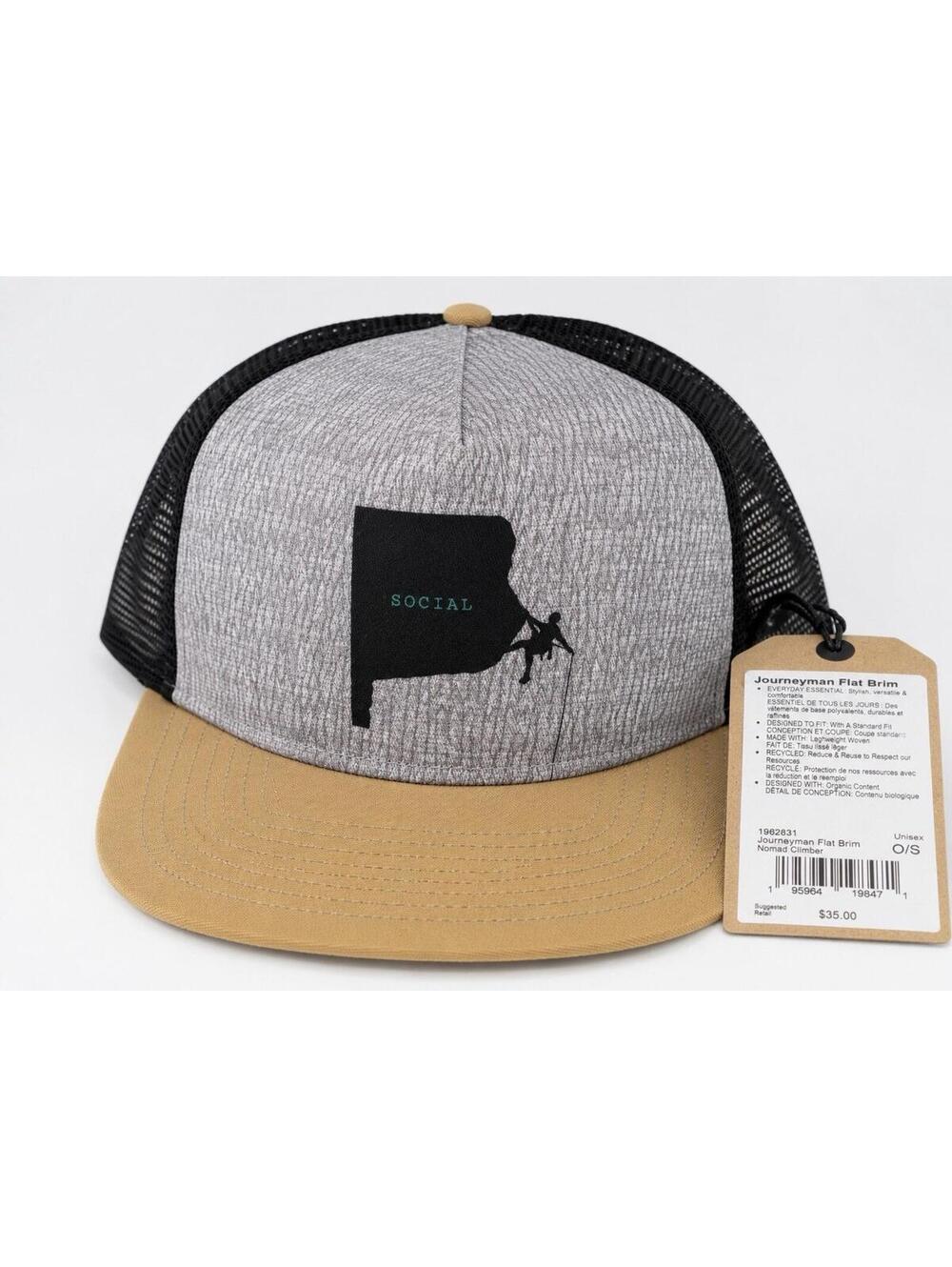 Nomad Climber Journeyman Flat Brim Trucker Hat Social Graphic NWT Unisex